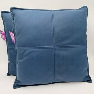 Blue Faux Leather Throw Pillow Set 16” X 16”